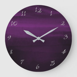 Dunkle Moody Lila Plum Moderne Aquarellfarben Große Wanduhr