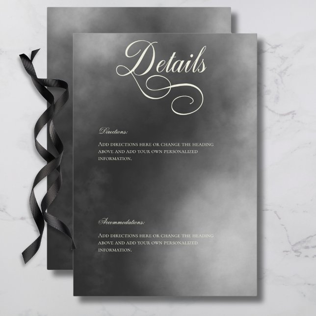 Dunkle Moody Midnight Black Fog Wedding Details Begleitkarte (Dark Moody Midnight Black Fog Wedding Details Enclosure Card)