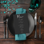Dunkle Moody Minimal Schlichte Hochzeit Menükarte<br><div class="desc">Dieses Hochzeitsmenü ist ein dunkles, launisches Thema, das einfach, aber atemberaubend ist. Ein dunkles Holzkohleschwarz-Hintergrund ist die perfekte Leinwand für Ihren Hochzeitstext. Auf der Rückseite befinden sich die Vornamen des Paares und das Hochzeitsdatum. Einzigartig und elegant, kann dieses Design für jede Jahreszeit genutzt werden. Erstellt von der einfachen Farmhouse Press....</div>