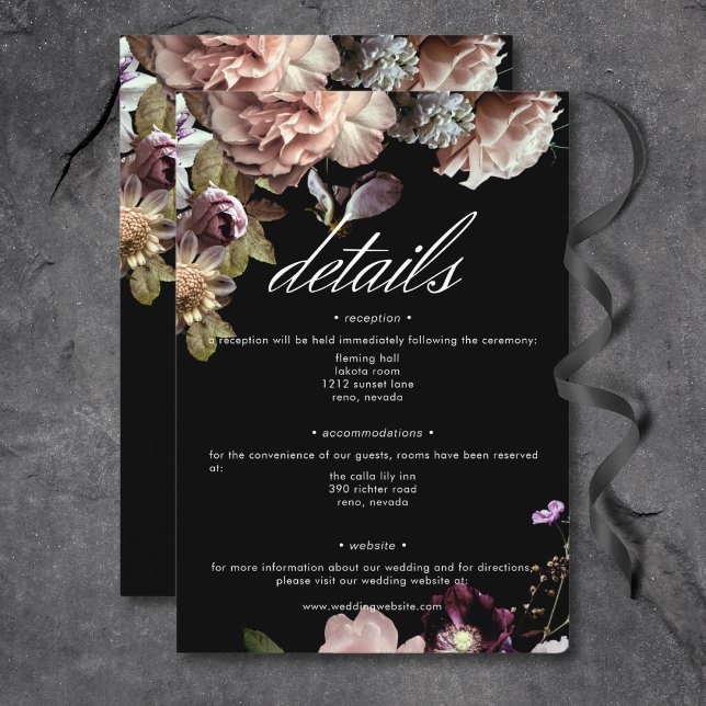 Dunkle Moody Pastel Opulent Floral Black Details Begleitkarte (Dark Moody Pastel Opulent Floral Black Details Enclosure Card)