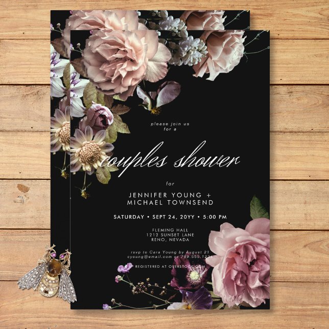 Dunkle Moody Pastel Opulent Floral Couples Dusche Einladung (Dark Moody Pastel Opulent Floral Couples Shower Invitation)