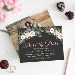 Dunkle Moody Rosa Rosen Blumen Hochzeit Save The Date