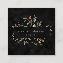 Dunkle Moody Schwarz Rustikale Herbstflora Quadratische Visitenkarte