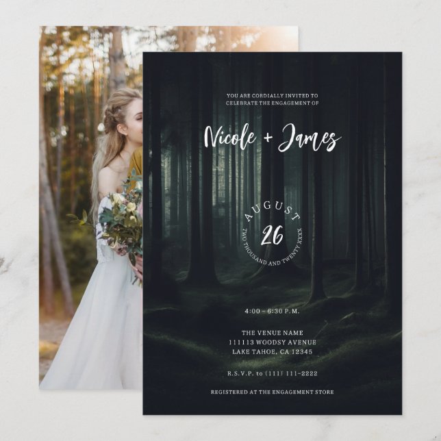 Dunkle Moody-Waldbäume an der Twilight-Verlobung Einladung (Vorne/Hinten)