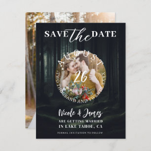 Dunkle Moody-Waldbäume bei Twilight Save the Date Einladung