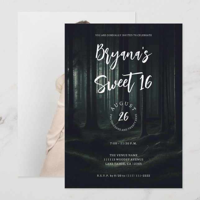 Dunkle Moody-Waldbäume bei Twilight Sweet 16 Einladung (Vorne/Hinten)