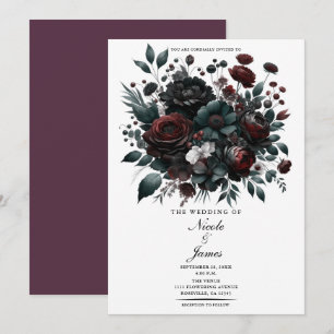 Dunkle Moody-Waldblumen Elegante Florale Hochzeit Einladung