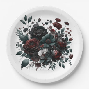 Dunkle Moody-Waldblumen Elegante Florale Hochzeit Pappteller