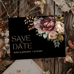 Dunkle Moral florale Moderne Save the Date Hochzei Feiertagspostkarte