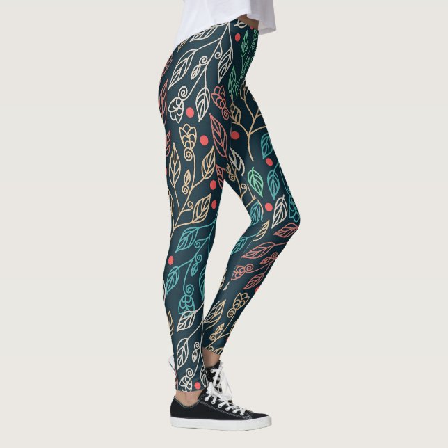 Dunkle Multicolor-Blätter Leggings (Rechts)