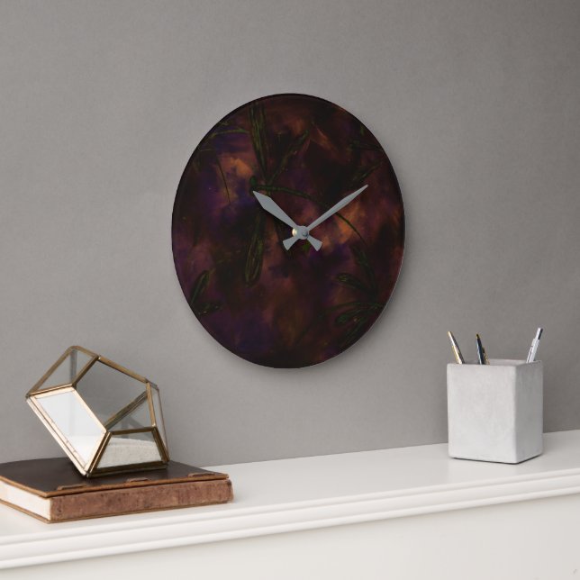 Dunkle Nacht Libelle Feuer Große Wanduhr (Büro)