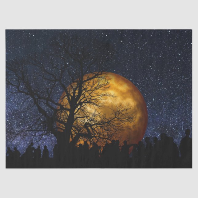 Dunkle Nacht Sterne Große Super Moon Tree Menschen Seidenpapier (Vorderseite)
