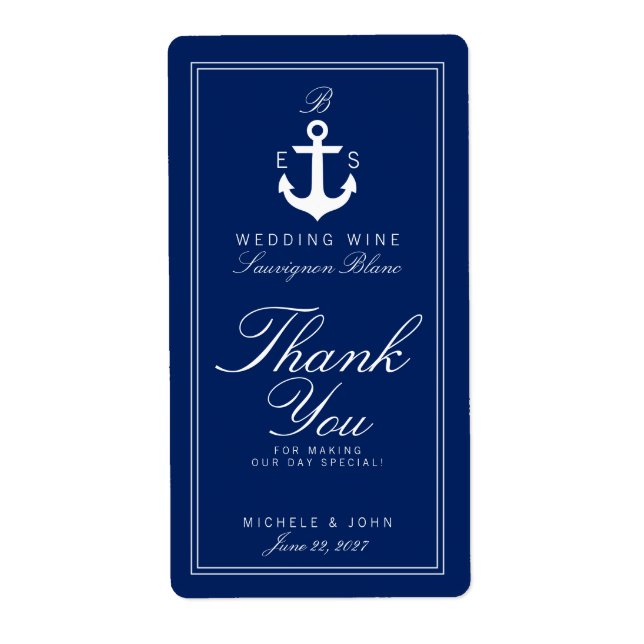 Dunkle Nautical Monogram Wedding Wine Custom Label (Vorne)