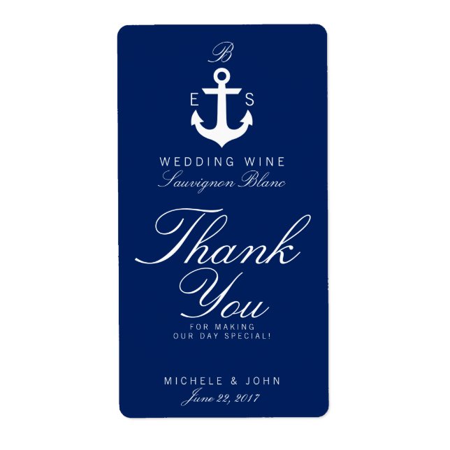 Dunkle Nautical Monogram Wedding Wine Custom Label (Vorne)