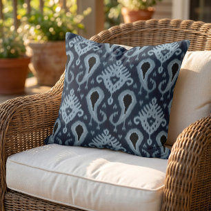 Dunkle Navy Blue Black Ikat Tribal Art Muster Kissen