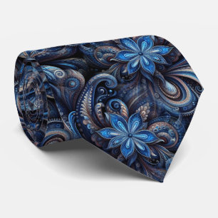 Dunkle Navy Blue Black Paisley Art Pattern Krawatte