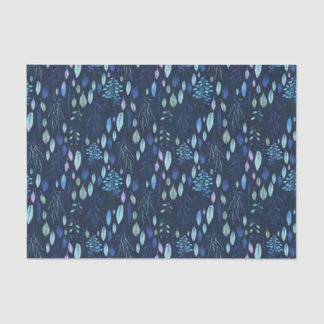 Dunkle Navy Blue Botanical Blätter Garden Wasserfa Seidenpapier (Vorderseite)