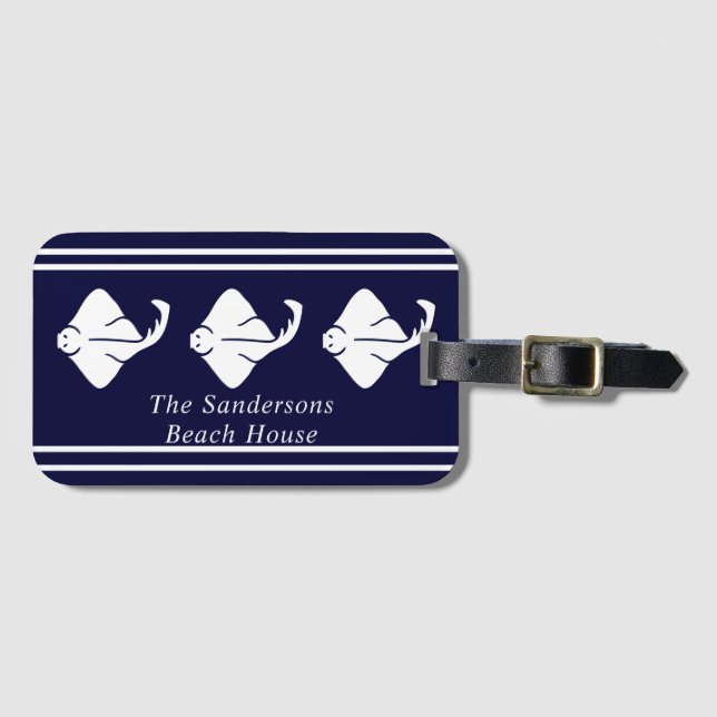 Dunkle Navy Blue Coastal Nautical Stingray Manta R Gepäckanhänger (Vorderseite (Horizontal))