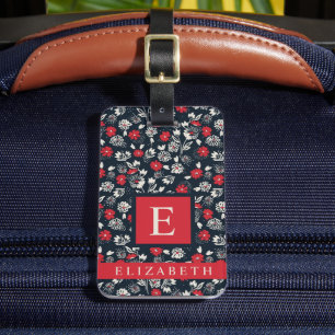 Dunkle Navy Blue Floral Red Grau Weiße Blume Gepäckanhänger