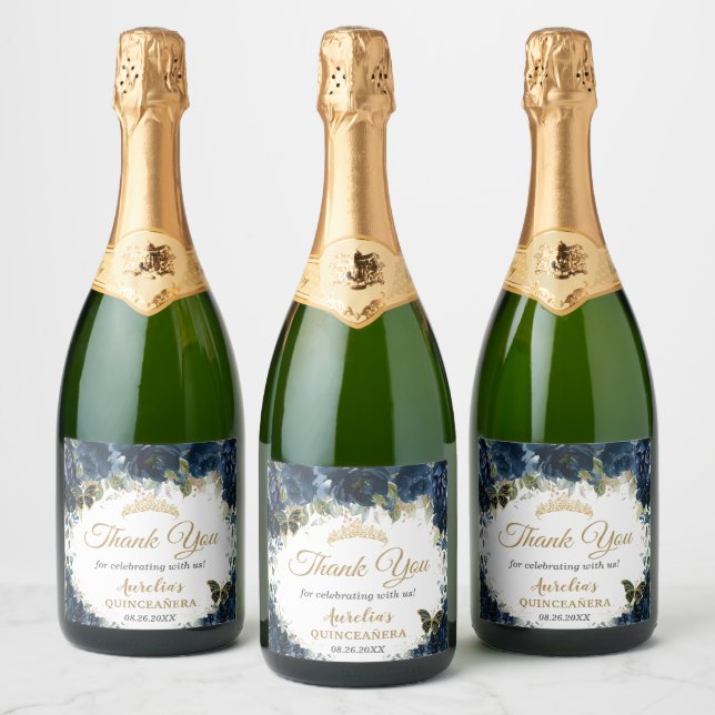 Dunkle Navy Blue Floral Rose Schmetterlinge Gefall (Flaschen)