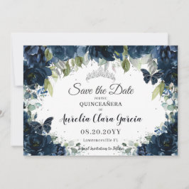 Dunkle Navy Blue Floral XV Quinceañera Save the Da Save The Date