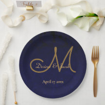 Dunkle Navy Blue Gold Floral Wedgram