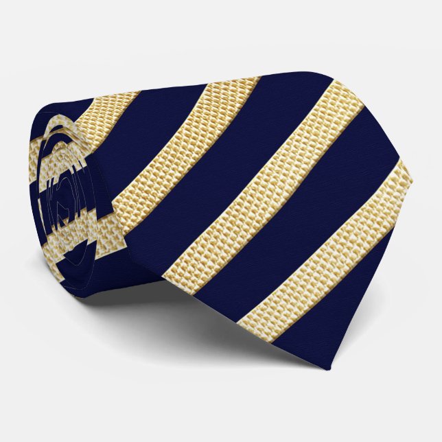 Dunkle Navy Blue & GoldTeture Krawatte (Gerollt)