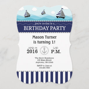 Dunkle Navy Blue Nautical Birthday Einladung