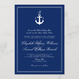 Dunkle Navy Blue Nautical Monogram Wedite Einladun Einladung