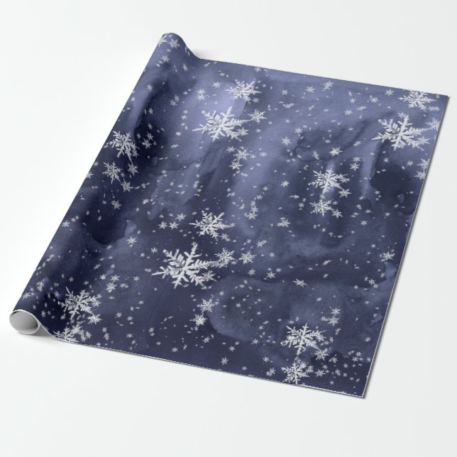 Dunkle Navy Blue Night Sky Fresh Fallen Snowflakes Geschenkpapier (Ungerollt)
