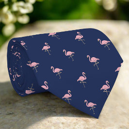 Dunkle Navy Blue Pink Flamingo Tropical Bird Krawatte