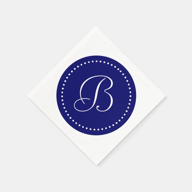 Dunkle Navy Blue und White Dot Monogram Serviette (Ecke)