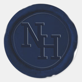 Dunkle Navy Blue Wax Siegel Monogram Wedding Stick Runder Aufkleber