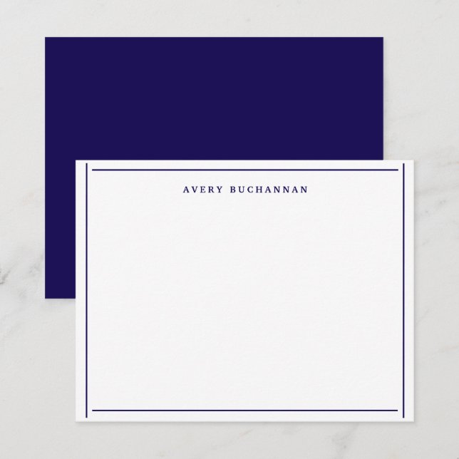 Dunkle Navy Blue White Border Name Flat Stationier Mitteilungskarte (Vorne/Hinten)