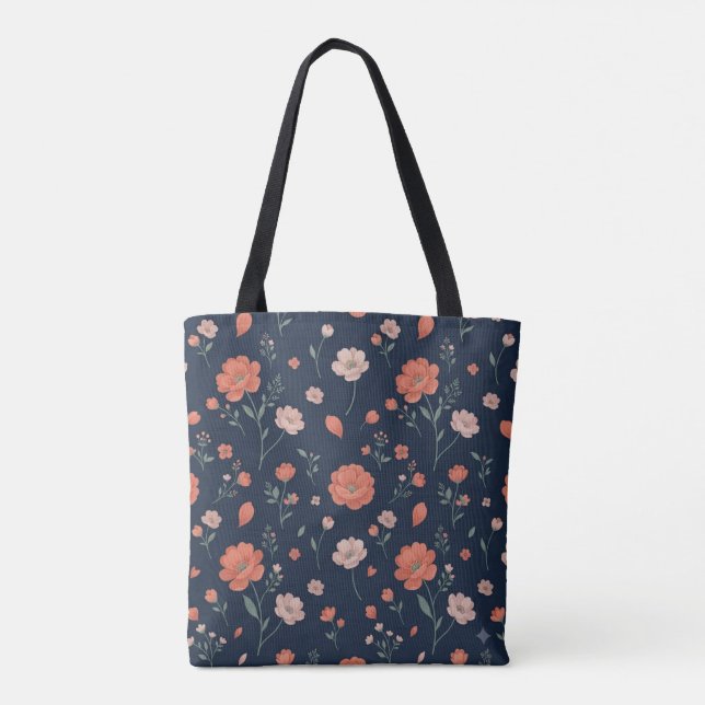 Dunkle Navy-Blumen-Tasche (Rückseite)
