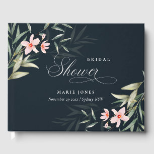 Dunkle Navy Blush Greenery Flora Bunch Brautparty Gästebuch