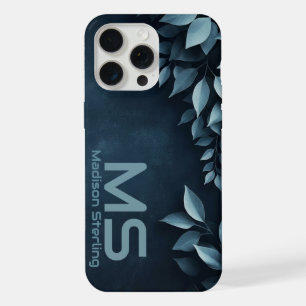 Dunkle Navy Botanische Blätter Monogramm iPhone-Hü iPhone 15 Pro Max Hülle