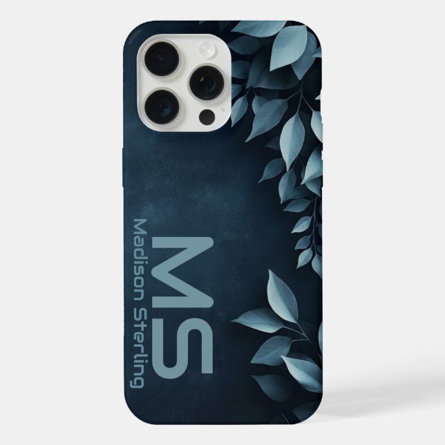 Dunkle Navy Botanische Blätter Monogramm iPhone-Hü iPhone Hülle (Rückseite)