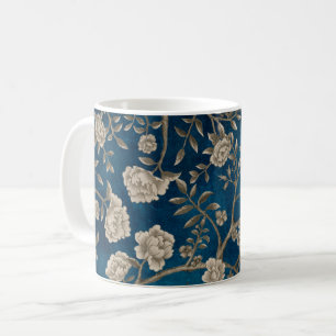 Dunkle Navy Chinoiserie Blume & Grüne Kaffeetasse