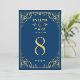 Dunkle Navy Gold Art Deco Hochzeit Tischnummer