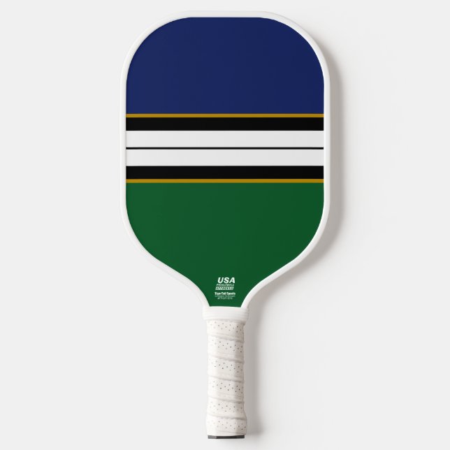 Dunkle Navy Green Center Racing Stripes Pickleball Schläger (Vorderseite)