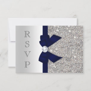Dunkle Navy-Imitate Bow Silver-Sequenzen Diamond-U RSVP Karte
