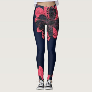 Dunkle Navy- & rosa Blumen- Botanical Print Leggin Leggings