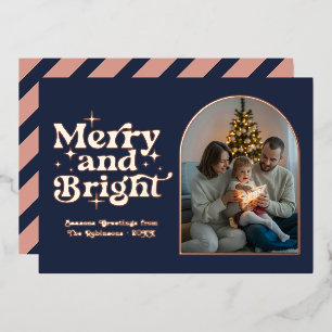 Dunkle Navy & Rose Gold Modernes Retro Weihnachtsf Folien Feiertagskarte