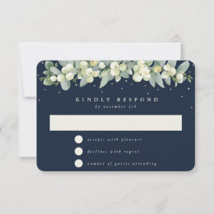 Dunkle Navy Snowberry+Eucalyptus Garland Wedding RSVP Karte