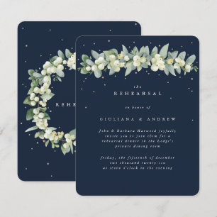 Dunkle Navy Snowberry+Eukalyptus Wedding Probe Begleitkarte