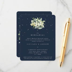 Dunkle Navy Snowberry+Eukalyptus Wedding Probe Begleitkarte