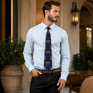 Dunkle Navy- & Staubrosa Vintage-Blumen Nahtlos Krawatte