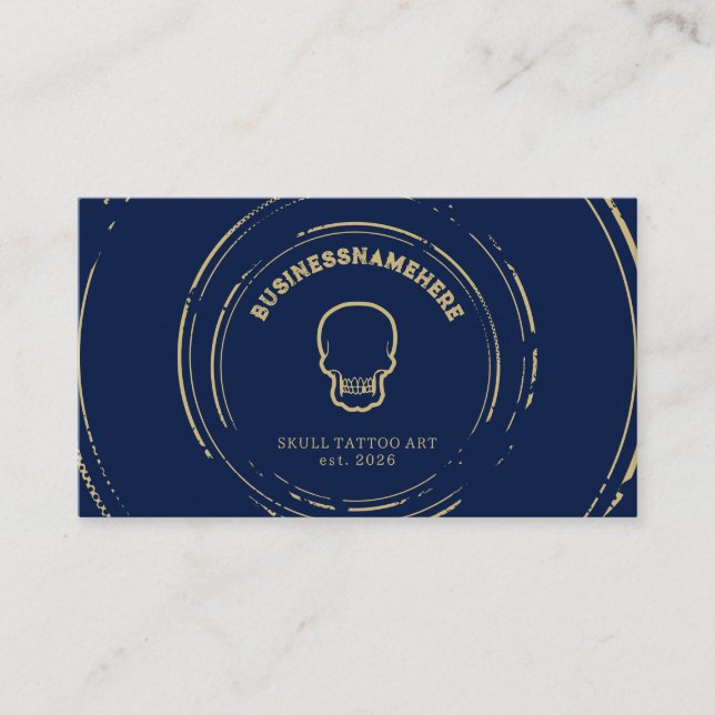 Dunkle Navy-Totenkopf-Tattoo-Piercing-Studio-QR-Co Visitenkarte (Vorderseite)