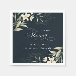 Dunkle Navy Weiße Grünpflanzen Flora Bunch Brautpa Serviette